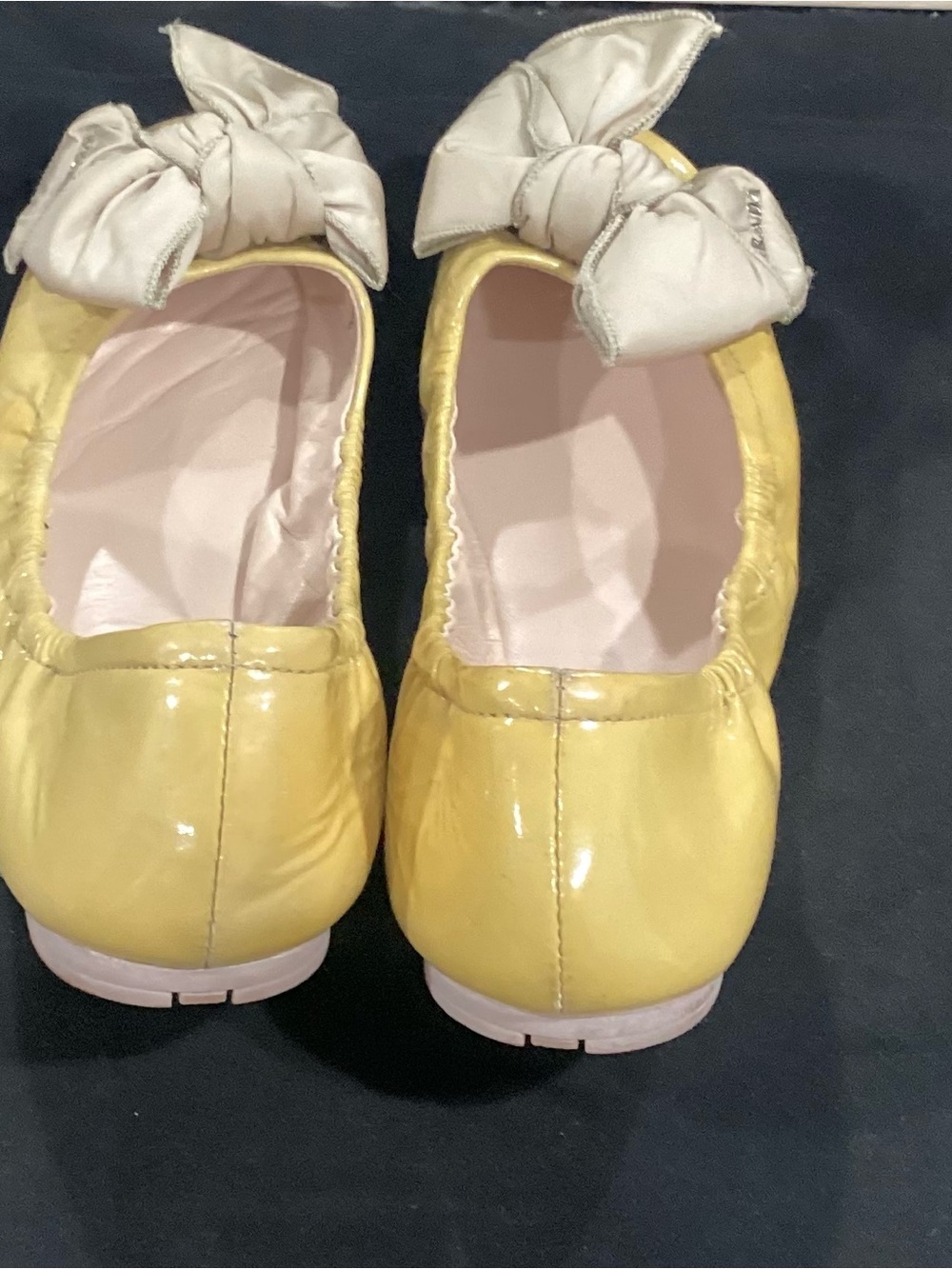 Prada Yellow Leather Ballet Flats with Cream Bow - Picture 3 of 9